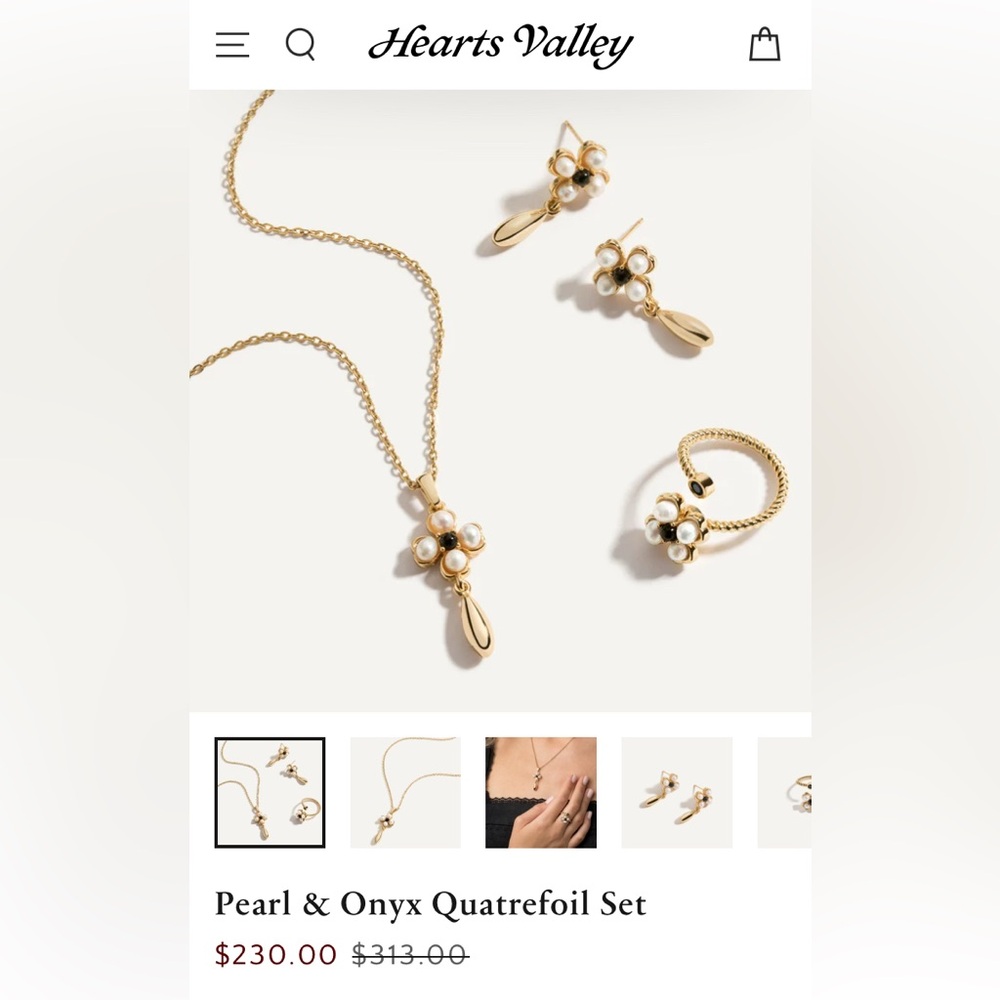 Pearl & Onyx Quatrefoil Jewelry Set